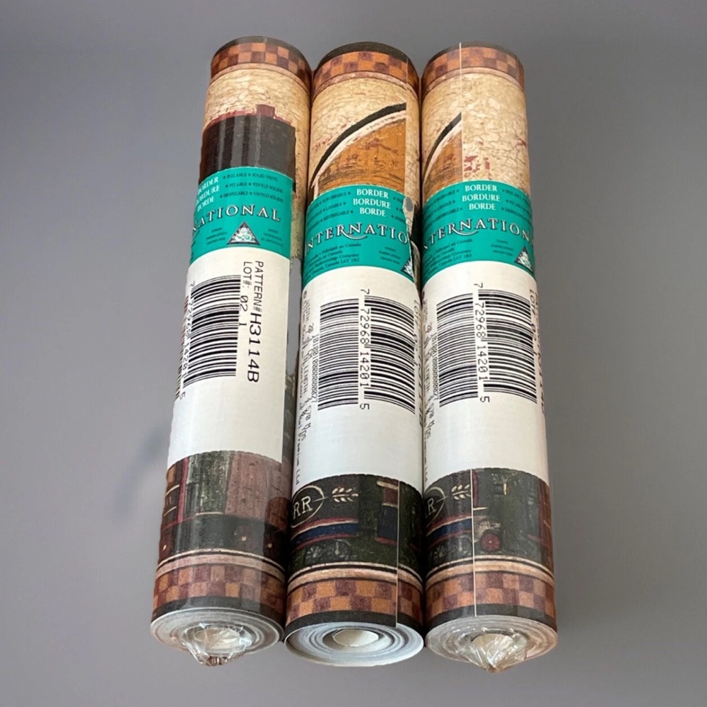 3 International Wallcoverings 8” Border H3114B COUNTRY RAILROAD Pre pasted
